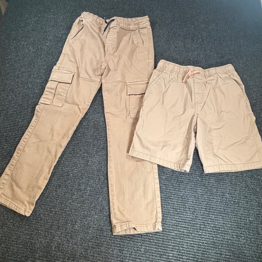 Wonder Nation Boys Khaki Cargo Pants and Shorts Bundle Tan Size L 10-12 2pc‎ Set